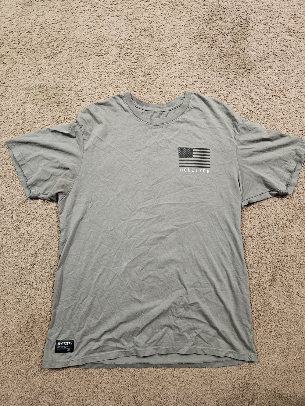 Howitzer Sage Green Short Sleeve Tee with Flag Chest Graphic
